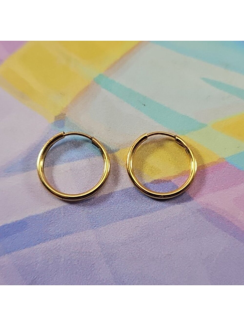Gold Tone Mini Hoop Earrings Smooth/Classic Design, 14mm Diameter